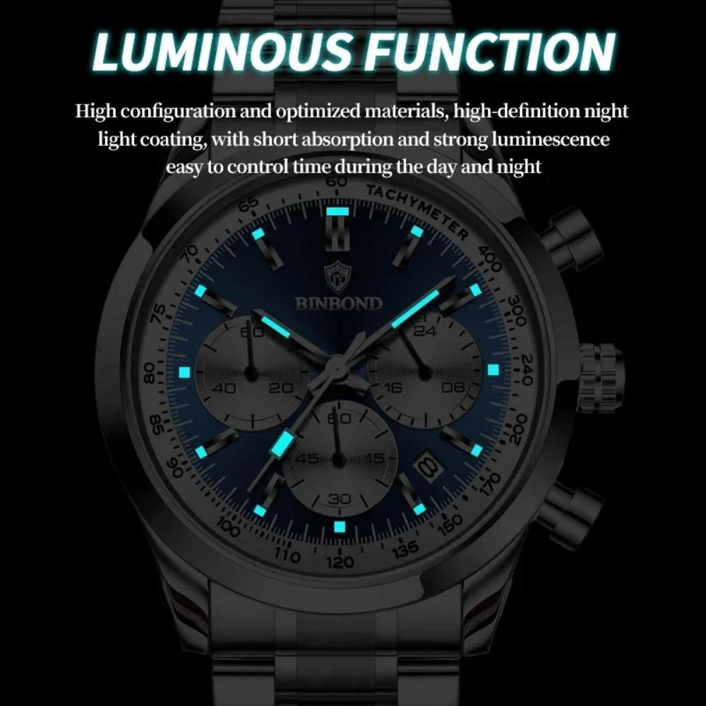 BINBOND Top Brand Luxury Man Watches Waterproof Luminous Date Chronograph Men's Quartz Watch Stainless Steel Sports Watch