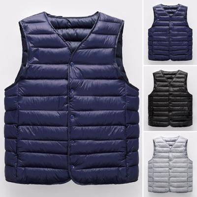 Men Winter Vest Coat V Neck Padded Thick Solid Color Sleeveless Single-breasted Cardigan Casual Plus Size Warm Windproof Men Waistcoat