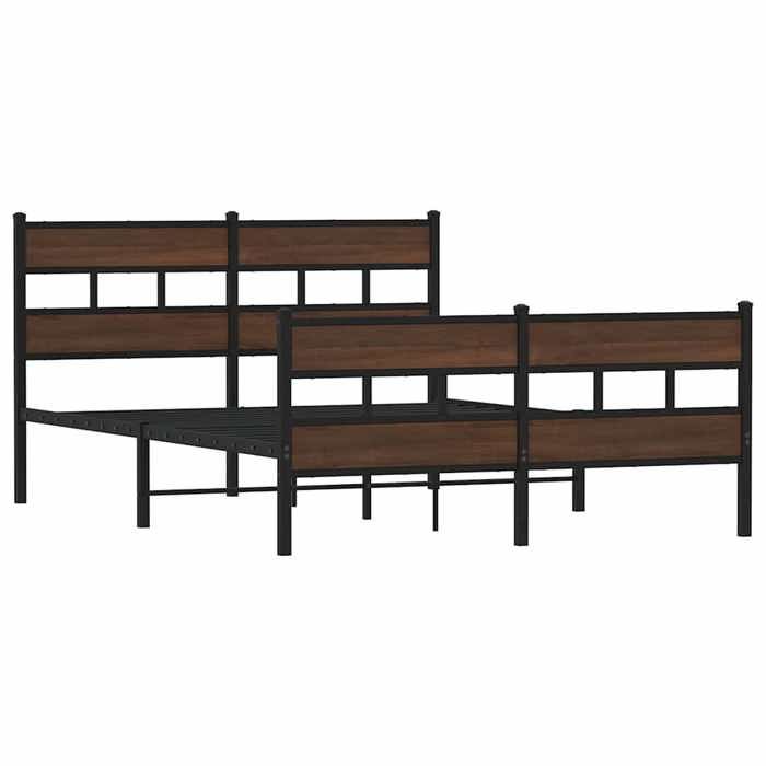 VidaXL Metal Bed Frames Without Mattress Brown Oak 160x200 Cm, Double Bed, Bedroom Furniture, Guest Bed, 3308477