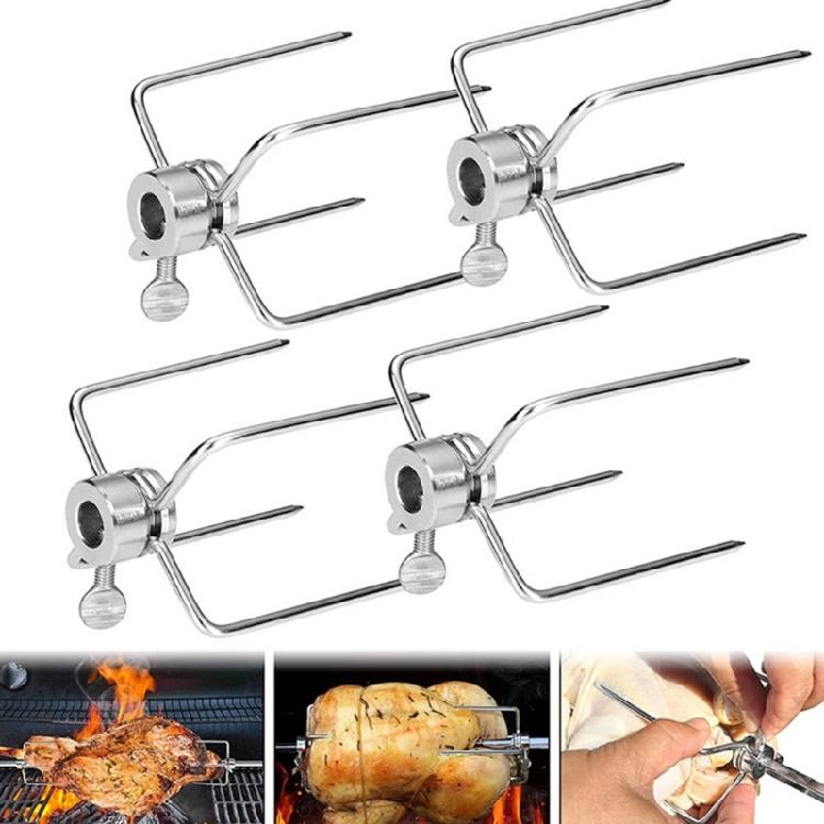 4 stycken mångsidiga rotisserie BBQ-gafflar i rostfritt stål för köttspett utomhus