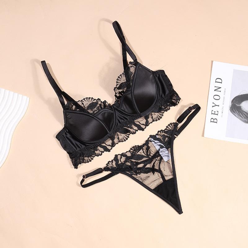 Französisches Sexy Dessous-Set für Damen Sexy Push-up-BH Reine Spitze Anti-Hänge-BH Atmungsaktive Slips
