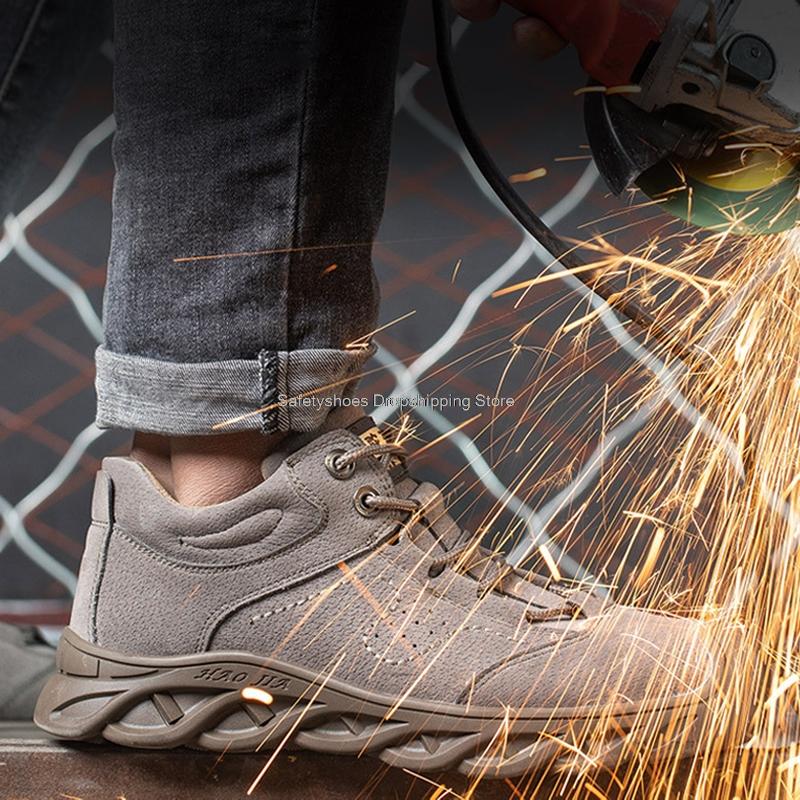 Fashion rubber safety shoes men's anti-scald steel toe work safety boots puncture proof work sneakers male welder shoes men safety boots