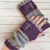 Gants en tricot sans doigts avec broderie de chat et patchwork, Gants décontractés ouverts aux doigts tendance pour femme, Mitaines chaudes d'hiver sans doigts