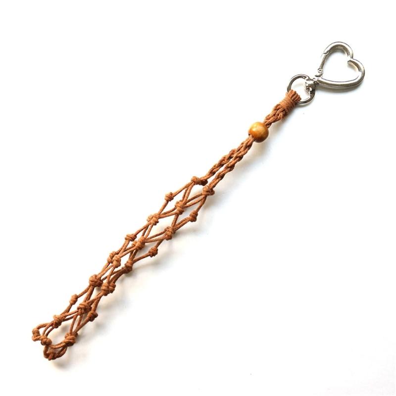 

Hand Braided Waxed Cord Keychain Decorative Net Pouch For Backpacks Purses Or Belts Bag Charm Accessories кофейный