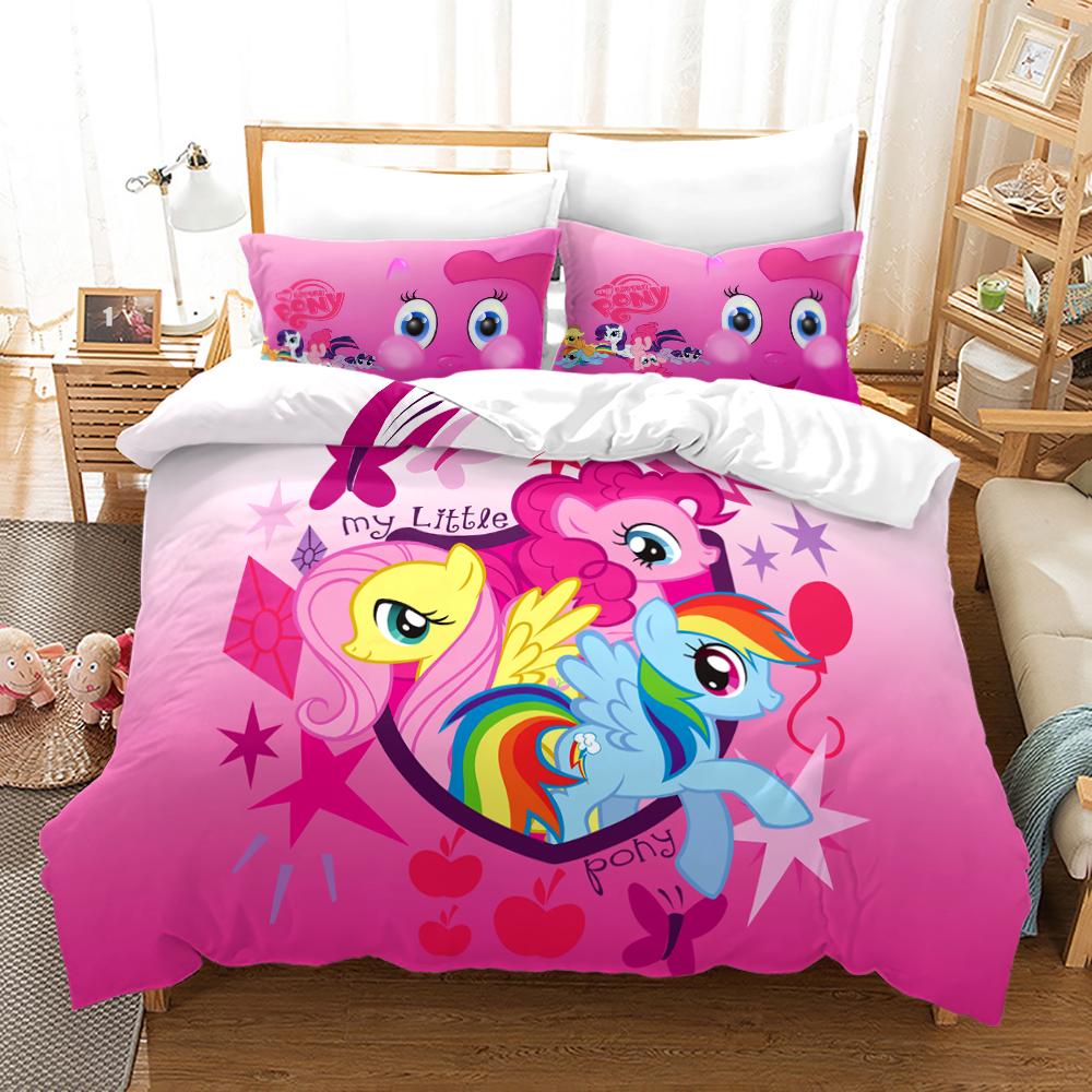 My Little Pony Povlak na peřinu Sada povlečení Přikrývky Královská velikost Bavlna 3D Dětská sada povlečení 3dílná 1 povlak na přikrývku