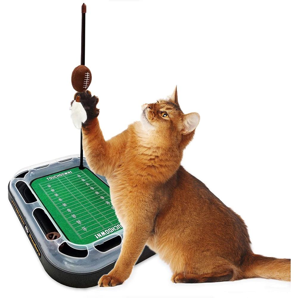 

NFL Cat Scratcher Toy with Rolling Jingle Ball Catnip Plush Feather Interactive Football Field Scratching Board Cats United States