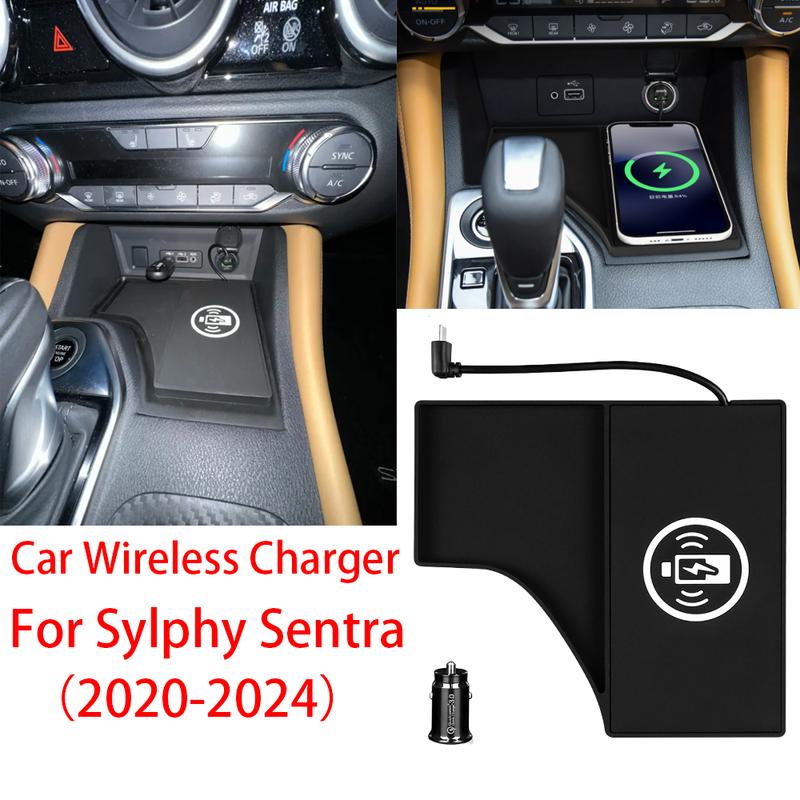 Car Wireless Charger Pad Stable Fast Charging For Nissan Sylphy Sentra -25 Center Console Storage Box Decoration Accessories