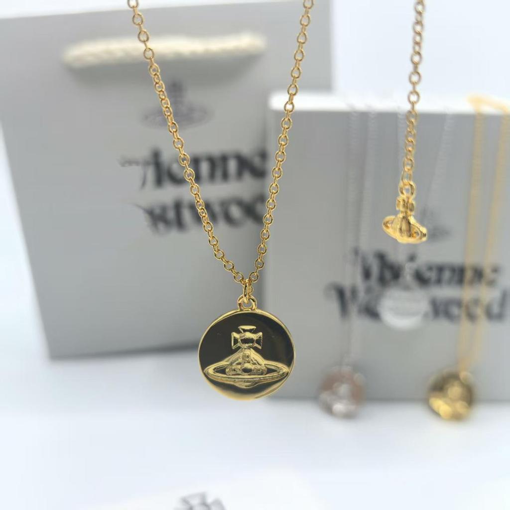 Empress Dowager Saturn Pendant Necklace: Luxury Coin Design for Women's Elegant Style.