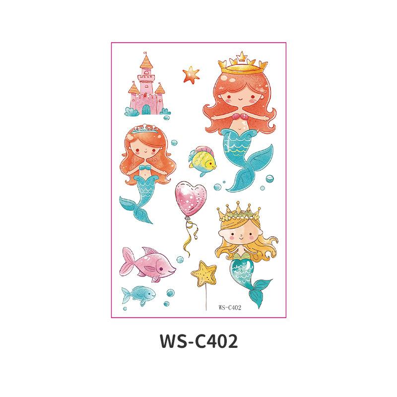Children's Cartoon Mermaid Tattoo Sticker Pink Princess Waterproof Cute Fun Disposable Bonus Sticker