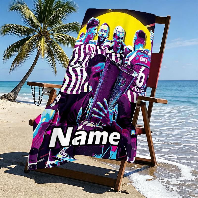 Custom Name Personalized Atletico Madrid Print Beach Towel, for Trip Camping Beach Party Home Decor, Birthday Gift for Family & Friends