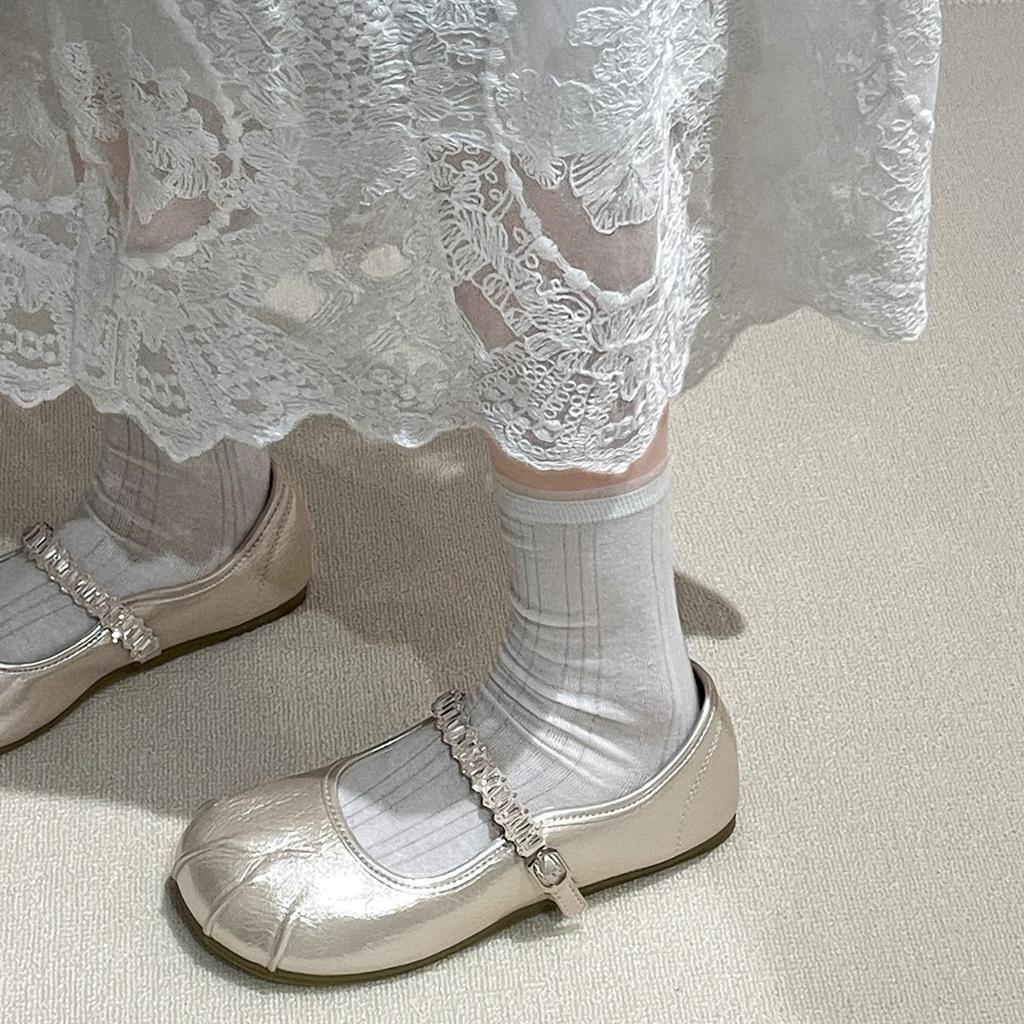 Popular silver retro inner height increase flat bottom shallow mouth single shoes women's summer 2025 new versatile skirt Mary Jane shoes