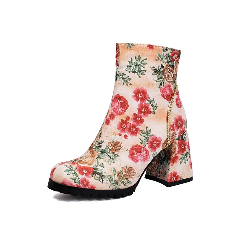 

Ботильоны большого размера с принтом, на толстом каблуке, с боковой молнией, дышащей строчкой, милые и симпатичные женские ботильоны 39