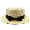 Flat Top Beach Ribbon Straw Hat Girls Bowknot Sun Hat