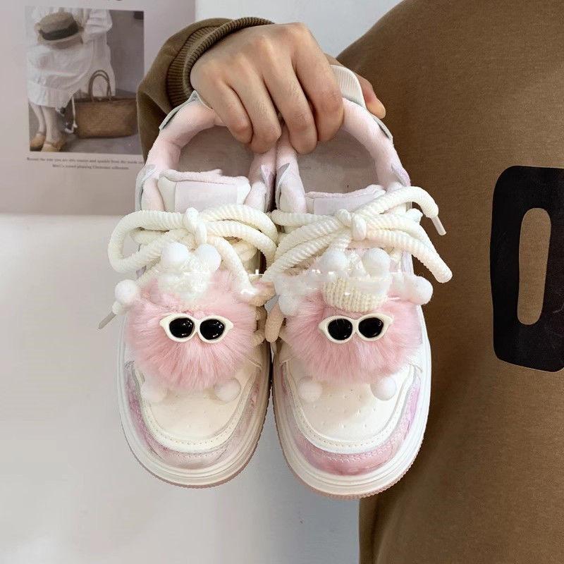 Koreańska Moda 2025 Estetyczne Tanie Damskie Buty na Platformie Wyprzedaż Wiosna Jesień Codzienne Sznurowane Sportowe Różowe Damskie Obuwie