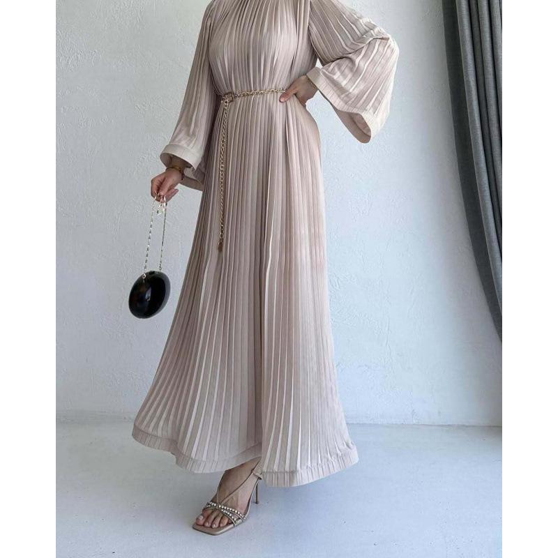 2025 Sommer Europäisches & Amerikanisches Muslimisches Falten-Locker-Einfarbiges Modekleid