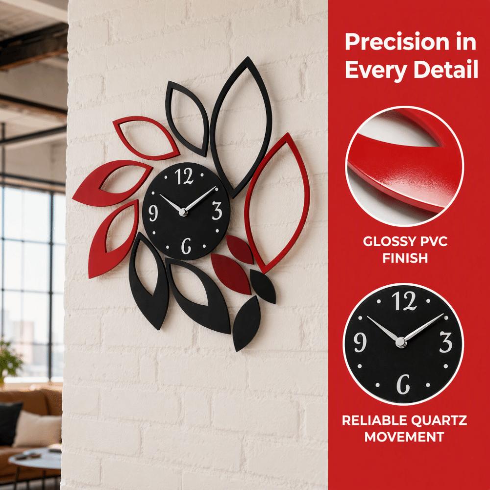 Hollow Floral Design Mirror Wall Clock Leaf Shape Silver DIY Wall Clock Sticker Clock Movement Included Removable Sticker