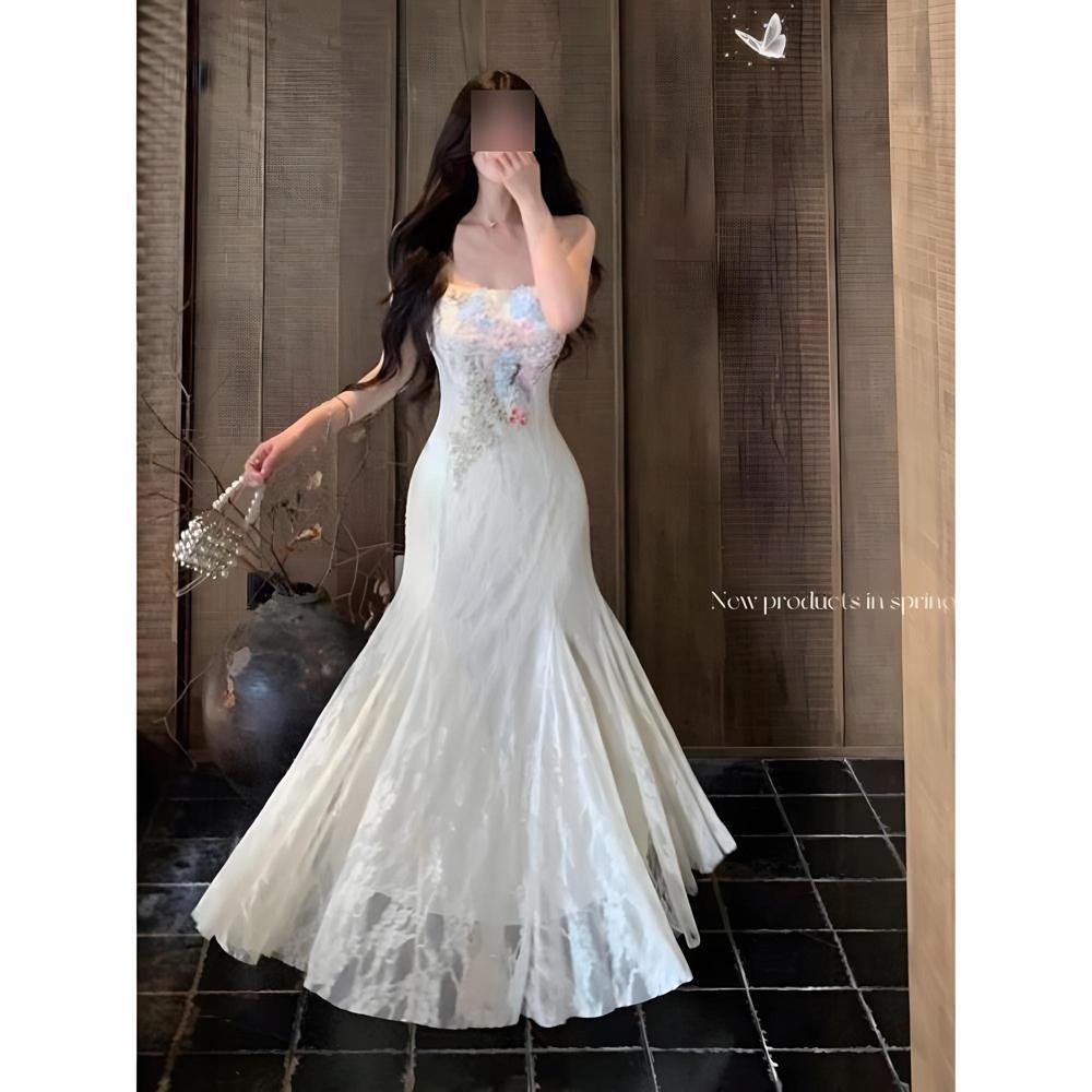 Resort style waist cinched mesh mermaid hip length skirt style sexy camisole dress versatile women's summer