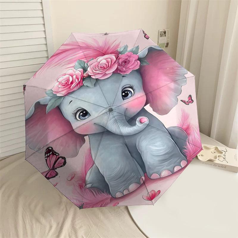 

1PC Elephant Flowers Umbrella-8-Rib Reinforced, Automatic Open, Lightweight & Durable, Fashion Accessory for Outdoor, H0405