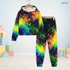 Kids Boys Girls Colorful Splash Printed Hooded Long Sleeve Sweatshirt Cuffed Pants Two Piece Set