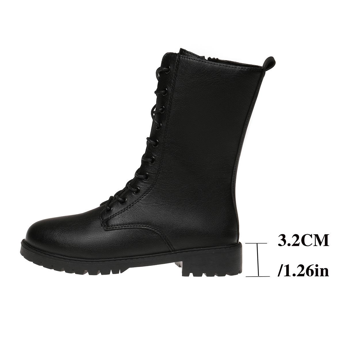 

Большие размеры 2024 новые женские туфли со шнуровкой спереди, квадратный каблук, ботинки Martin, женская мода, уличный стиль, туфли средней высоты 36 чёрный