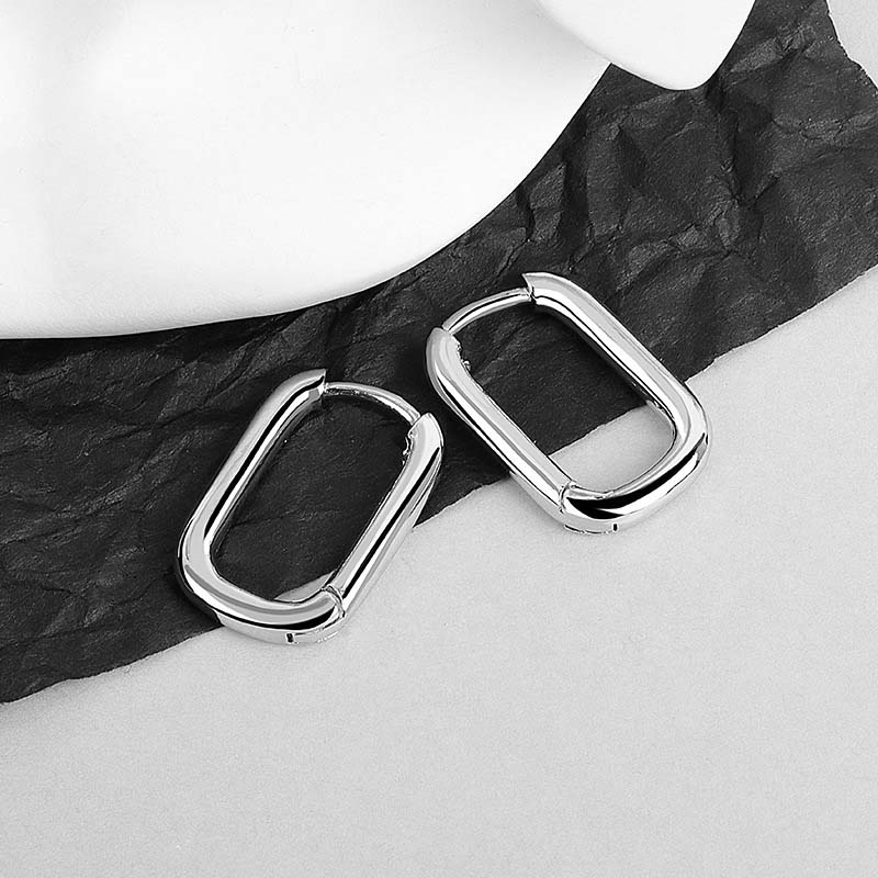 Fashion Simple Metal U-Shaped Hoop Earring for Women Vintage Sliver Color Geometric Square Statement Earrings Jewelry Gifts