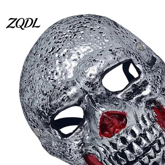 Masquerade Party Accessories Retro Distressed Silver Skull Mask for Halloween, Flexible PU Foam Horror Realistic Role Play with Adjustable Elastic