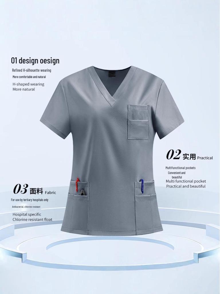 Unisex Quick-Dry Short-Sleeve Scrub Suit for Medical and Veterinary Professionals