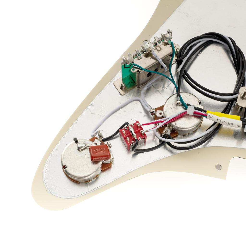 Musiclily Pro SE Prewired Pickguard with Alnico 5 Humbucker and Mini Toggle Switch for Strat Electric Aged White Pearl ST-HH-OMHA Guitar, 4-Ply,