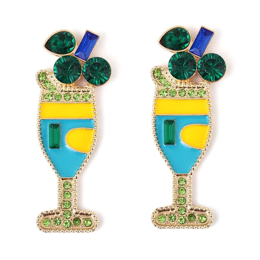 European and American New Fashion Temperament Personalized Wine Glass Alloy Diamond-encrusted Earrings Exaggerated Oil Dripping Creative Women's Earri