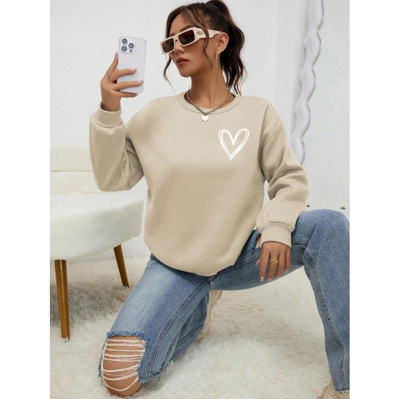 Hanorace cu imprimare cu model de inimă simplă, pentru femei, ocazional, confortabil, cu glugă, lângă, haine calde.