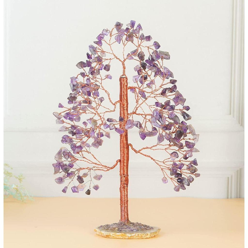 Amethyst Crystal Tree of Life - Handmade Gemstone Tree, Geode Agate Slice Base, Healing Crystal, Chakra Tree