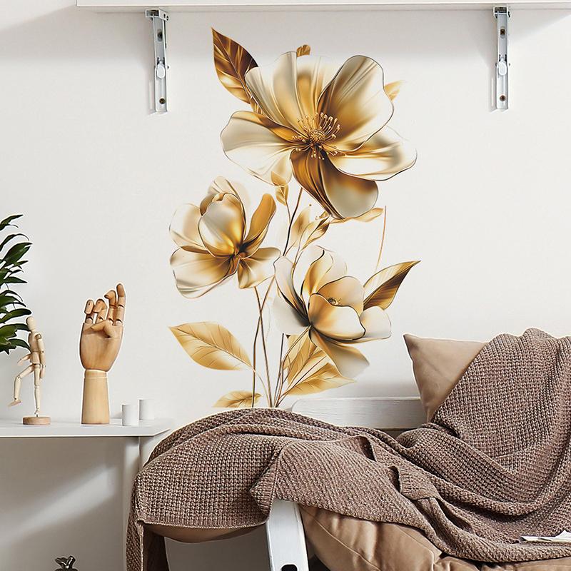 Sticker de Perete cu Decorațiune Florală în Relief Auriu, pentru Pridvor, Dormitor, Living, Birou, Fundal, Amenajare Peisagistică