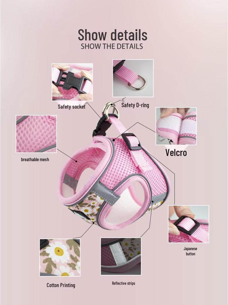 Reflective Anti-Escape Breathable Dog Harness & Retractable Leash for Small & Medium Dogs