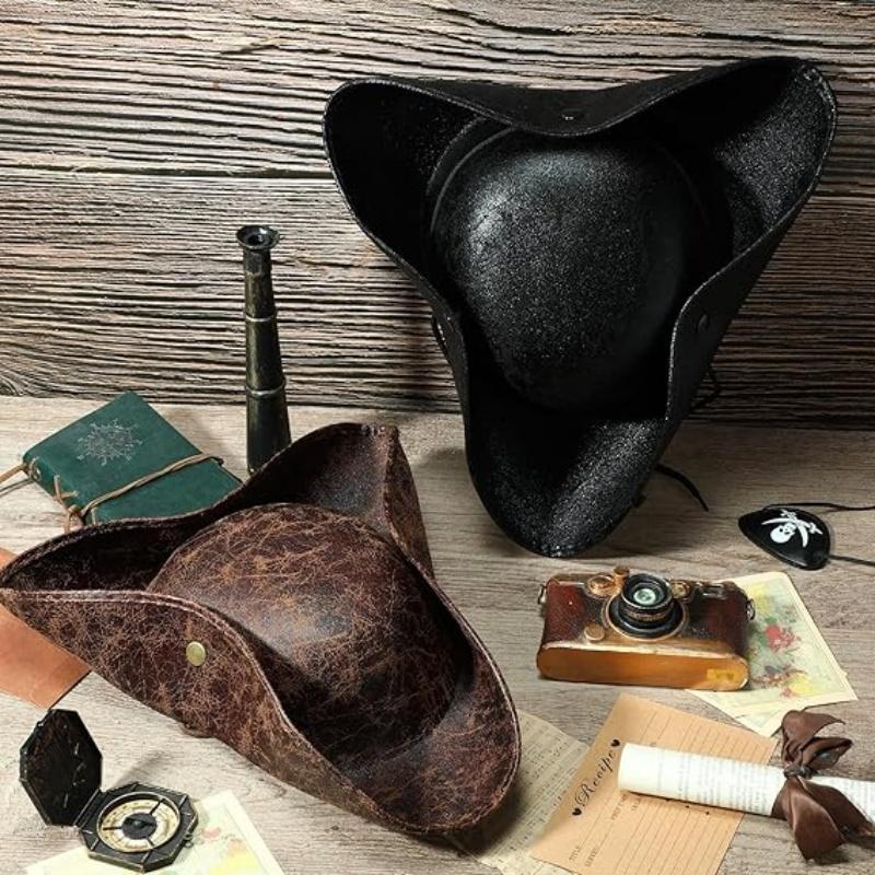 Faux-Leder Piratenhut Vintage Knitterig Abgenutzt Dreispitz Piratenhut Für Damen Herren Halloween Kostüm Cosplay Zubehör