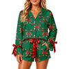 Women's Christmas Two Piece Pajama Set with Button Down Shirt and Shorts Sleepwear
