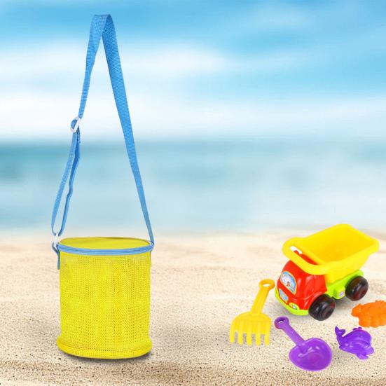 Netz-Strandtasche mit Schultergurt, großes Fassungsvermögen, Reißverschluss, Mehrzweck-Muschelhalter, Aufbewahrungseimer für Reisesandspielzeug