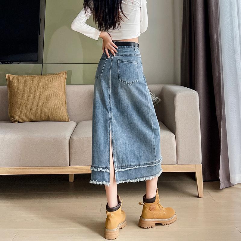 Frühling und Sommer Damen Jeansrock Vielseitiger mittellanger A-Linien-Rock mit hoher Taille Halbkörperrock