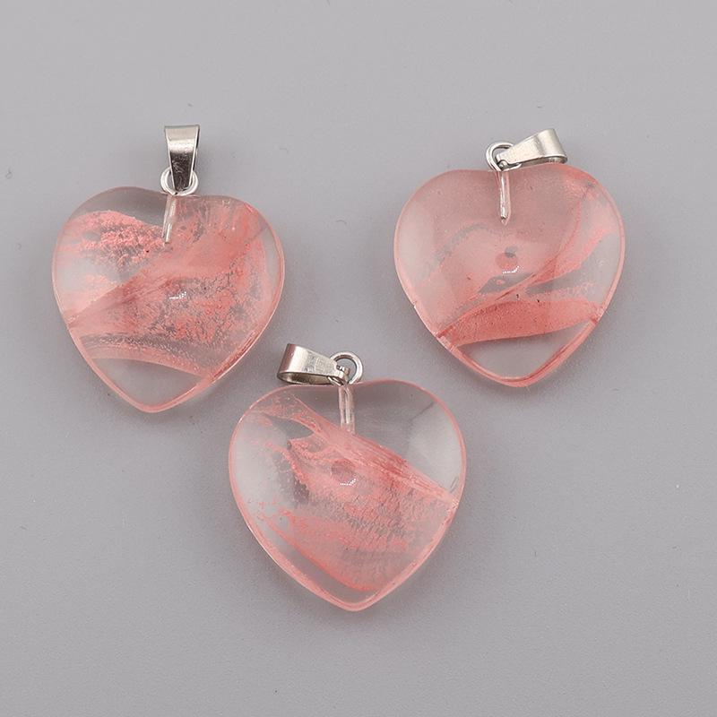 Heart-Shaped Crystal Glass Pendant Necklace with Colorful Natural Stone Accents