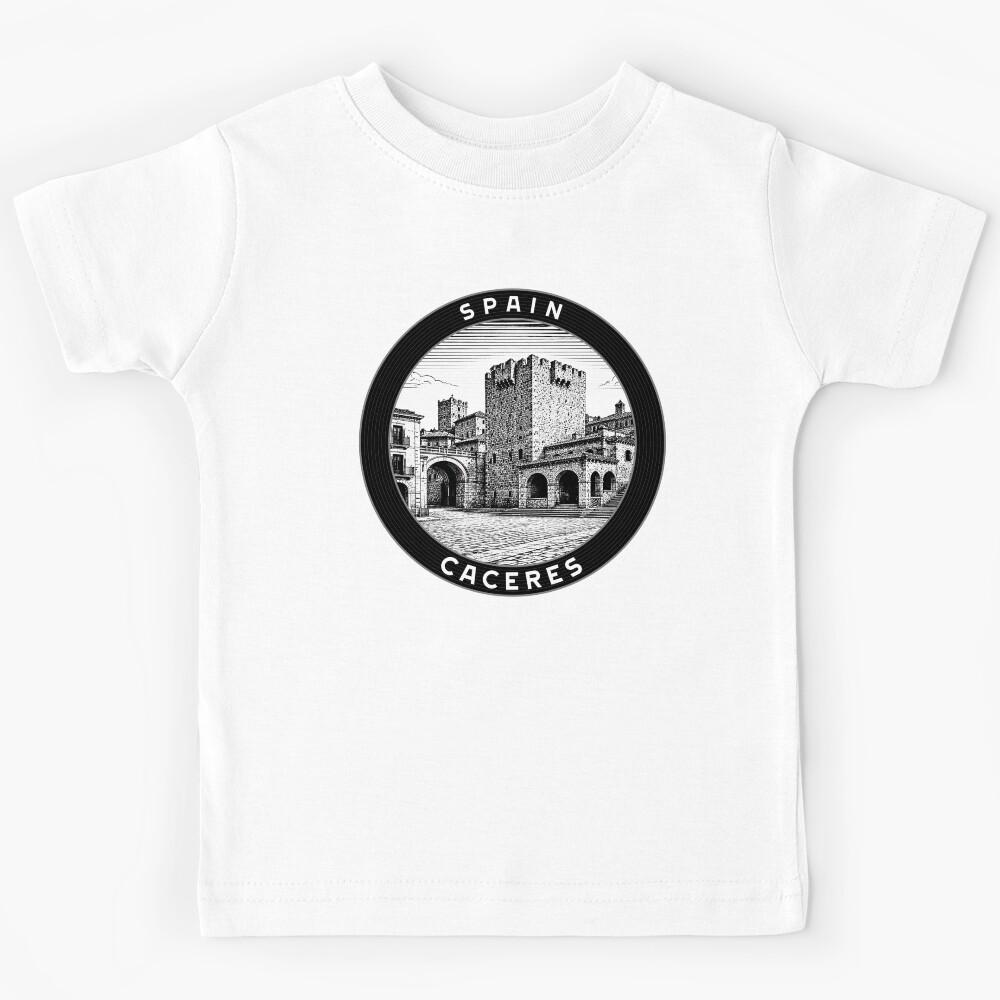 Caceres Spain Linocut Style Kids T-Shirt 130