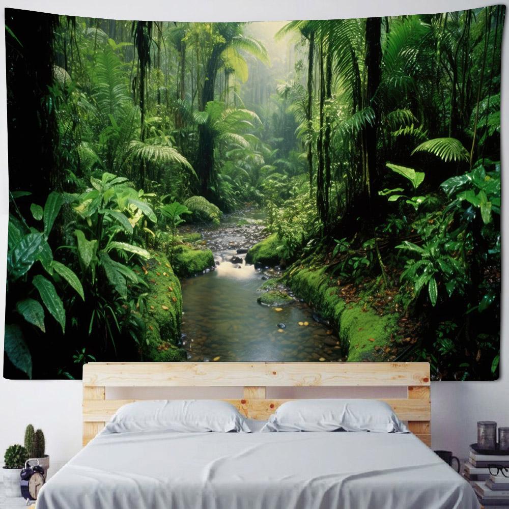 Green Jungle Tapestry Hippie Bohemian Home Decoration Wall Hanging Cloth Living Room Bedroom Mural, Background Poster