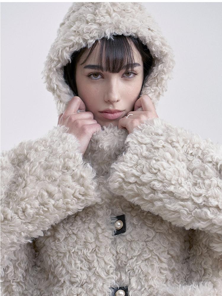 PREENJ Baby Lamb Pearl Fur Jacket Balaclava