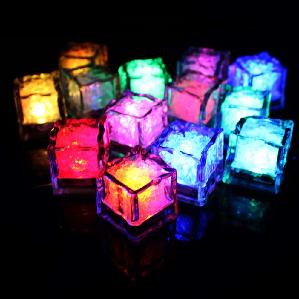 LED Ice Cubes Shape Glowing in Water Light Party Ball Luminous Flash Light Wedding Festival Bar Wine Glass Decoration 12PCS