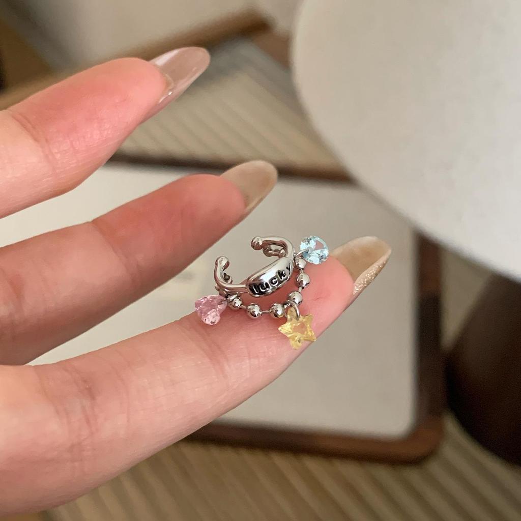Lucky Star Pendant Cartilage Studs with Colorful Stones - Stylish and Versatile Ear Jewelry