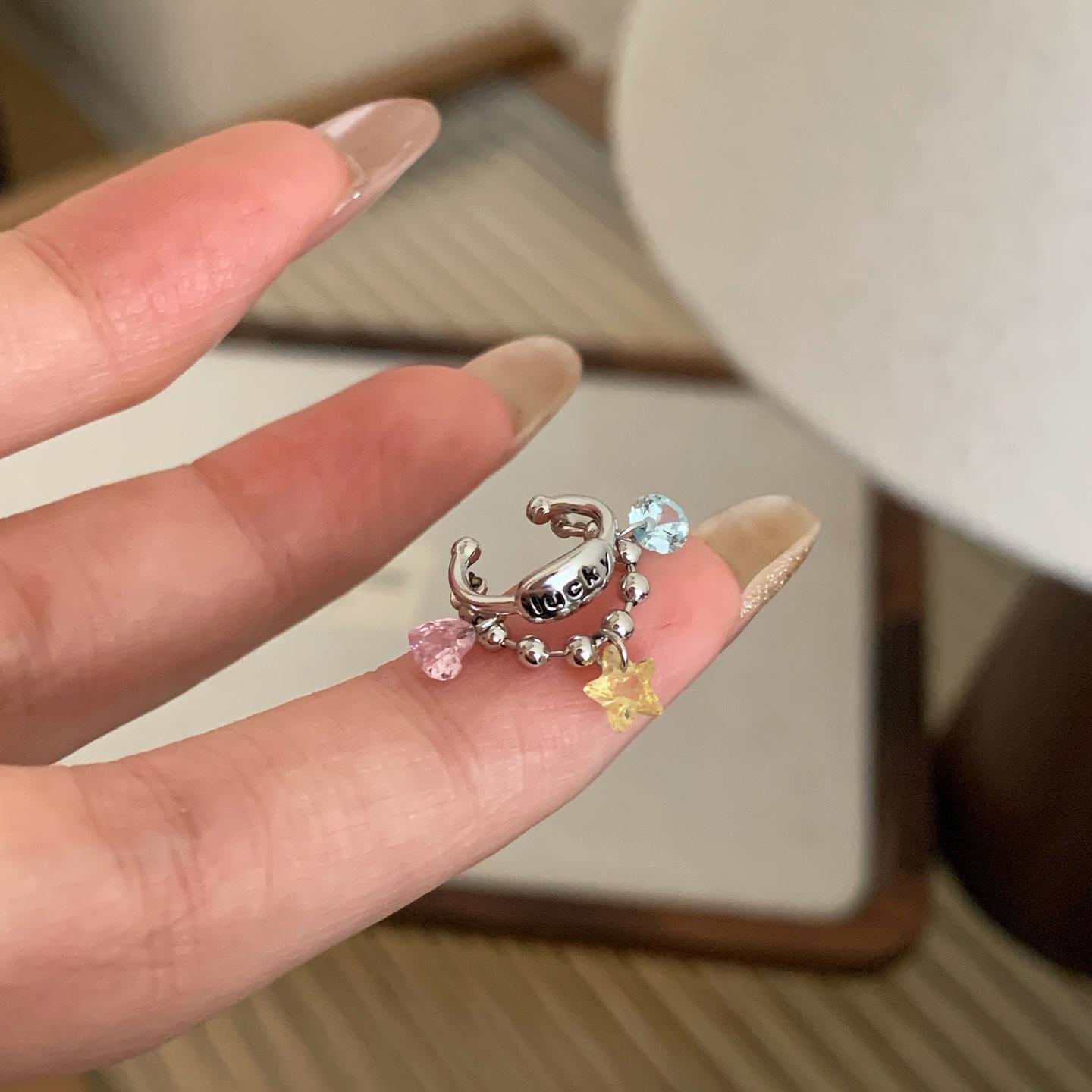 Lucky Star Pendant Cartilage Studs with Colorful Stones - Stylish and Versatile Ear Jewelry
