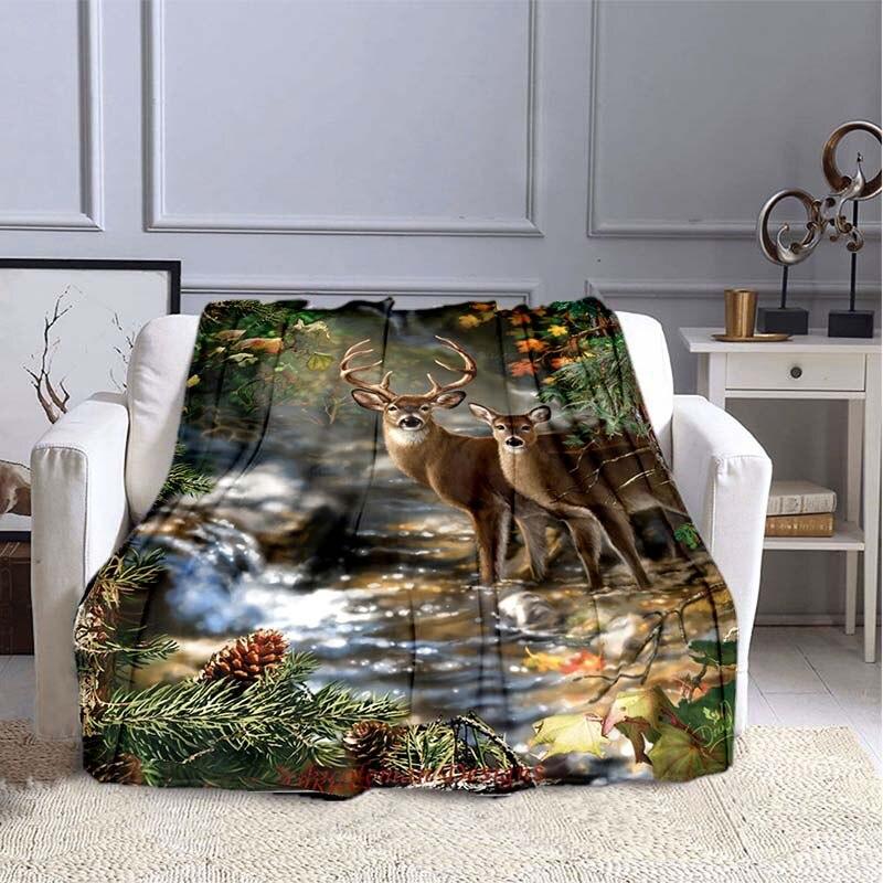 Deer Flannel Blanket for Beds Hiking Picnic Fashionable Bedspread Throw Blanket  Picnic Blanket  Warm Blanket