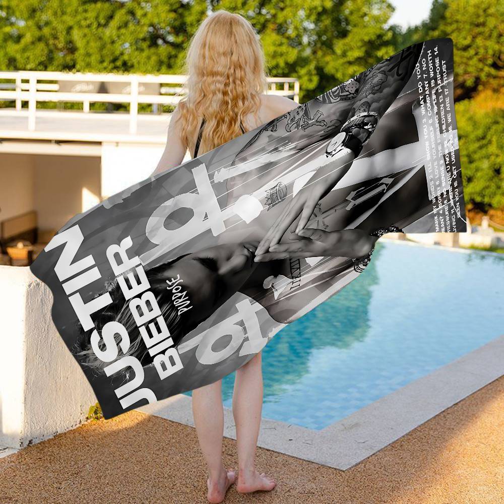 Asciugamano da Spiaggia Caldo Justin Singer Bieber per Bambini Asciugamano da Bagno Personalizzato Asciugamano da Piscina Regalo per le Vacanze Asciugamano da Picnic Regalo per Festa