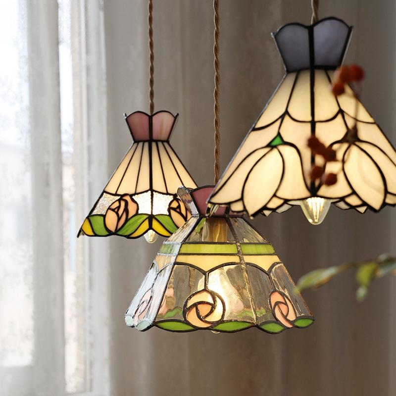 Color Tiffany Glass Pendant Light Industrial Loft Hanging Lamp Ceiling Chandelier Lighting Living Room Dining Kitchen Restaurant