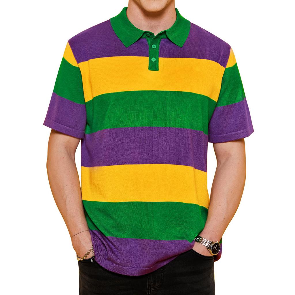 Pánská ležérní pruhovaná košile s barevnými bloky a krátkým rukávem