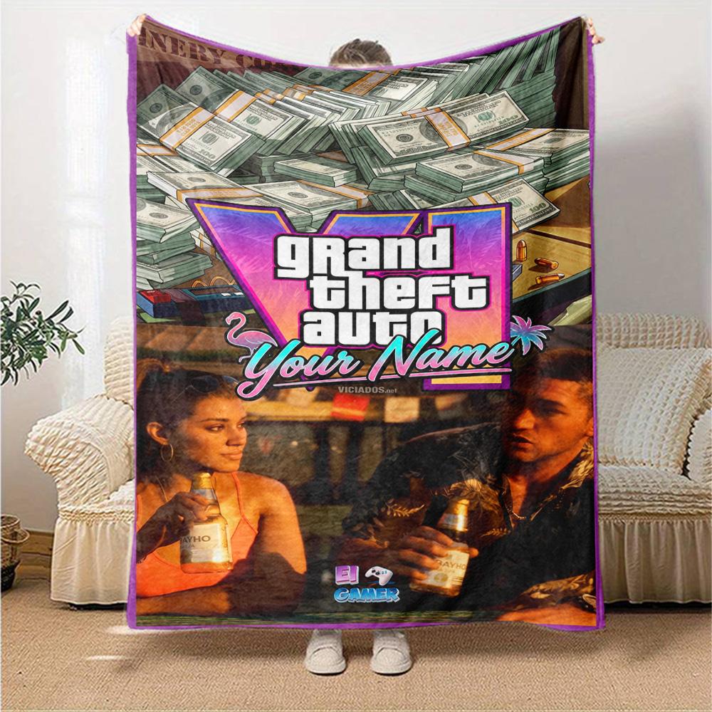 Grand Theft Auto Personalized Name Blanket Cozy Personalized Blanket Comfortable Great for Office Nap Office Chair Couch Four Seasons Multipurpose