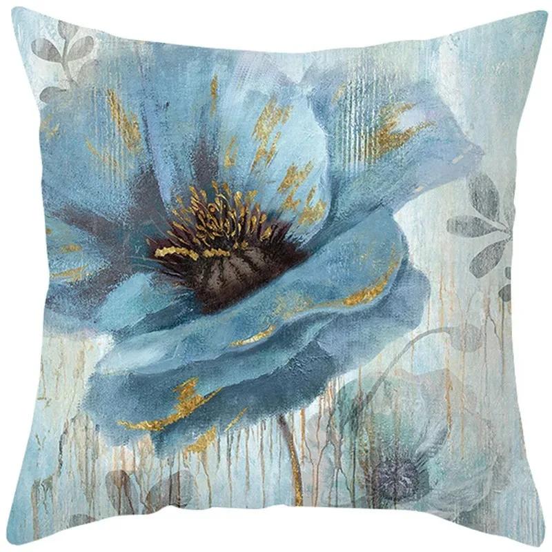 Oil Painting Floral Elegant Ginkgo Leaf Print Series Sofa Decorative Pillowcase Polyester Cushion Cover 45x45 Cm Home Decoration